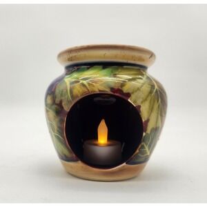 Casa Verona Hand Painted Ceramic Wax Melt Burner Yellow Green Leaf Floral Motif